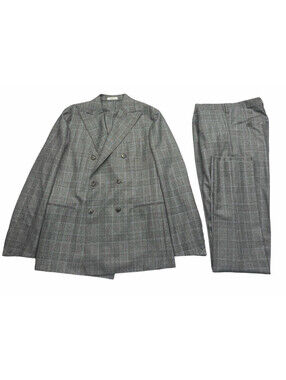 Boglioli Wool 2 Piece Double Breasted Suit Grey Blue Check Size 50 R | US 40 34W